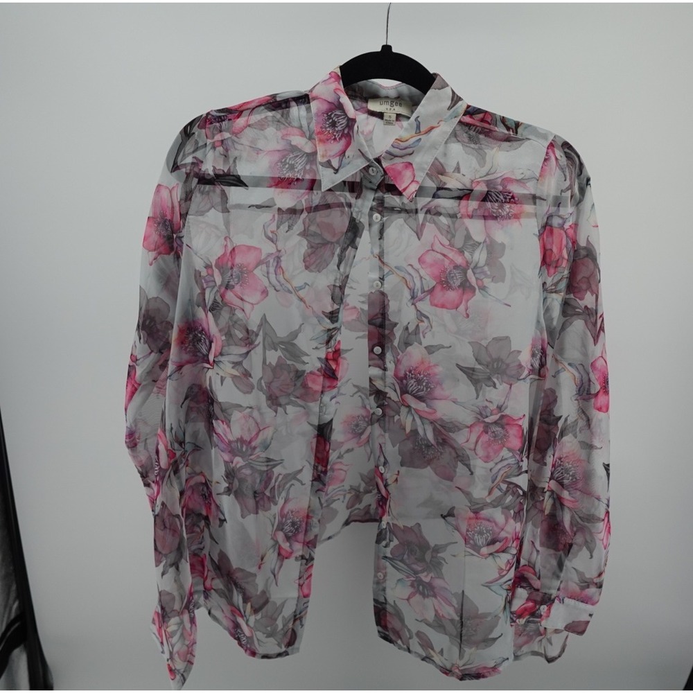 Umgee USA Pink Floral Sheer Button Down Blouse Long Sleeve Top A3854 Small - Picture 4 of 8